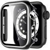 eses Lesklé prémiové ochranné puzdro s tvrdeným sklom pre Apple Watch 38/40/41/42/44/45 mm Veľkosť púzdra: 42mm (Series 1,2,3), Farba: čierna a strieborná