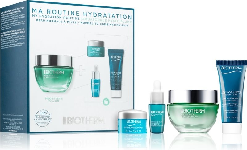 Biotherm Aquasource výživný hydratačný krém pre suchú až veľmi suchú citlivú pleť 50 ml + nočný pleťový am 20 ml + ochranné regeneračné sérum 7 ml + regeneračný očný krém 5 ml