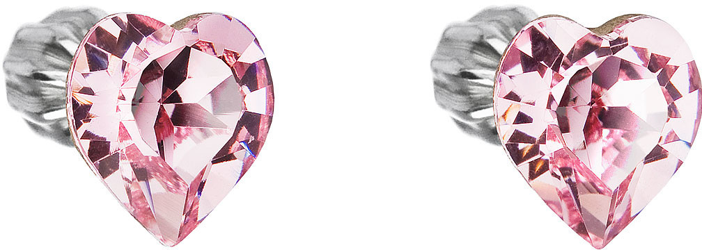 Evolution Group strieborné náušnice kôstka s kryštálmi Swarovski ružové srdce 31139.3