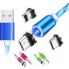 Magnetický nabíjací kábel 3v1 s LED podsvietením – USB-C, Lightning, Micro USB (1m) Barva: Červená