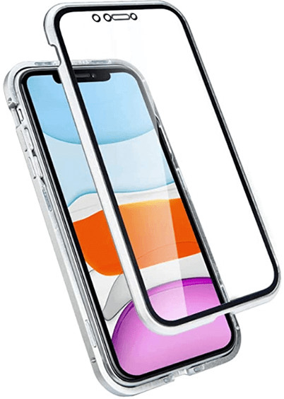 Púzdro SES Ochranné s hliníkovém magnetickém rámčekom a ochranném sklom Apple iPhone 11 Pro Max - strieborné