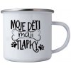 Plechový smaltový hrnek 350 ml s potiskem - Moje děti mají tlapky