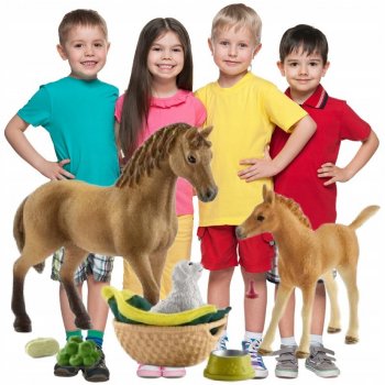 Schleich 42432 Set žriebä a Quarter kôň so šteniatkom a doplnkami