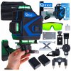 Krížový laser GEKO G03307 zelený, dosah 40 m, 360° 4D, 2x3,7 V, príslušenstvo + taška