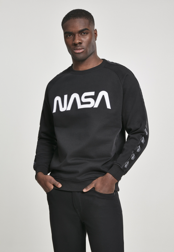 Mister Tee pánska mikina NASA Wormlogo Rocket Tape Crewneck black