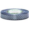 Stuha saténová šedomodrá s bielymi bodkami 1,2 cm / 1 m