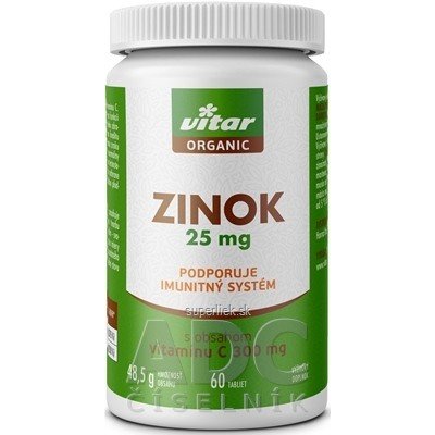VITAR ORGANIC Zinok 25 mg tbl s obsahom vitamínu C 1x60 ks, 8595011140170