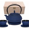 Darčeková sada ARARE liatinová kanvica - čajník, tmavomodrá, 900 ml (Darčekový set v drevenej krabičke)