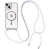 AppleMix Kryt pre Apple iPhone 15 Plus - podpora MagSafe + šnúrka - gumový - priehľadný / strieborný