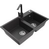Mexen Tomas, granitový drez 800x500x190 mm, 2-komorový a čierna škvrnitá batéria Rita, čierna škvrnitá, 6516-76-670300-76