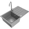 Mexen Bruno, 1-komorový granitový drez s odkvapkávačom 80x50 cm a kuchynskou batériou Telma, šedá, 6513-71-670200-00