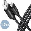 AXAGON BUMM-AM15AB, HQ kabel Micro USB USB-A, 1.5m, USB 2.0, 2.4A, ALU, oplet, černý BUMM-AM15AB