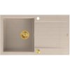 GraniteQ Dřez EVAN 111 se sifonem Push 2 Open, 1 dřez, s/bez (860x500x210) perleťově béžových / zlatých prvků