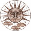 Nástenná kovová dekorácia Slnko s obláčikmi medená, 65 x 3 x 65 cm
