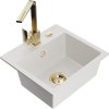 Mexen Milo, 1-komorový granitový drez 435x410x171 mm a zlatá batéria Rita, biela, 6505-20-670300-50