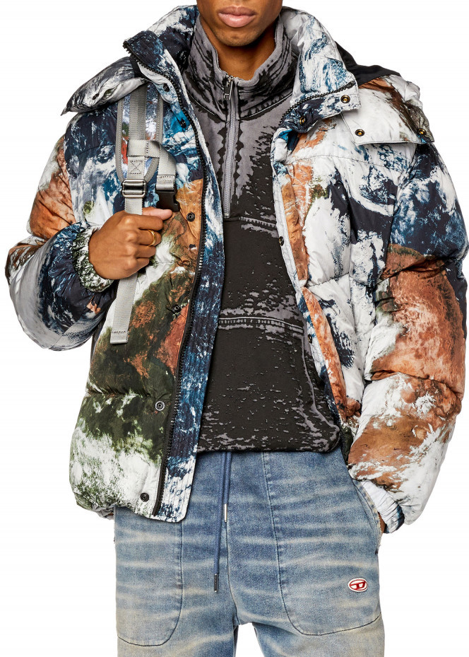 Diesel bunda W-ROLFYS-FD-PRINT JACKET BLACK