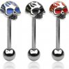 Šperky eshop - Piercing do jazyka Flaming skull W41.30 - Farba piercing: Modrá
