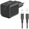 Nabíjačka do siete Swissten sieťový adaptér GaN 1x USB-C 35W Power Delivery + dátový kábel USB-C/Lightning 1.2m čierny (22070250)