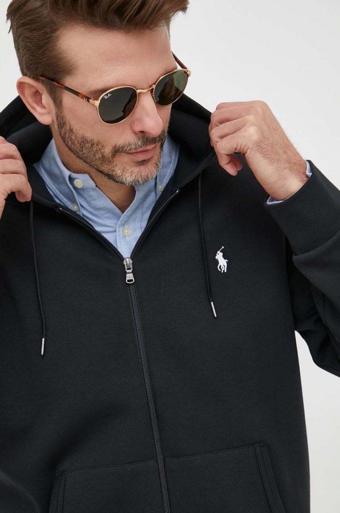 Polo Ralph Lauren pánska čierna s kapucňou jednofarebná