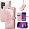Peňaženkové kožené puzdro Mandala Flower na Samsung Galaxy S24 Ultra 5G - Ružové zlato