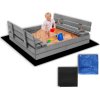 SPRINGOS Uzavreté drevené pieskovisko s lavičkami 120x120 cm – impregnované drevo, s plachtou a netkanou textíliou SBP120SET01X