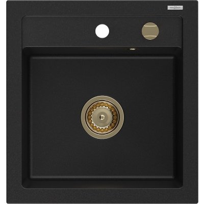 MEXEN/S MEXEN/S - Vito granitový drez 1-miska 520 x 490 mm, čierny, zlatý sifón 6503521000-77-G