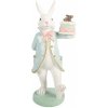 Clayre & Eef Dekorácia králik v modrom obleku a tortička - 13*11*28 cm