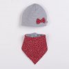 New Baby Dojčenská čiapočka s šatkou na krk Missy sivo-červená