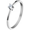 Šperky eshop - Prsteň z bieleho 14K zlata - tenké lesklé ramená, ligotavý číry diamant BT153.38 - Veľkosť: 59 mm