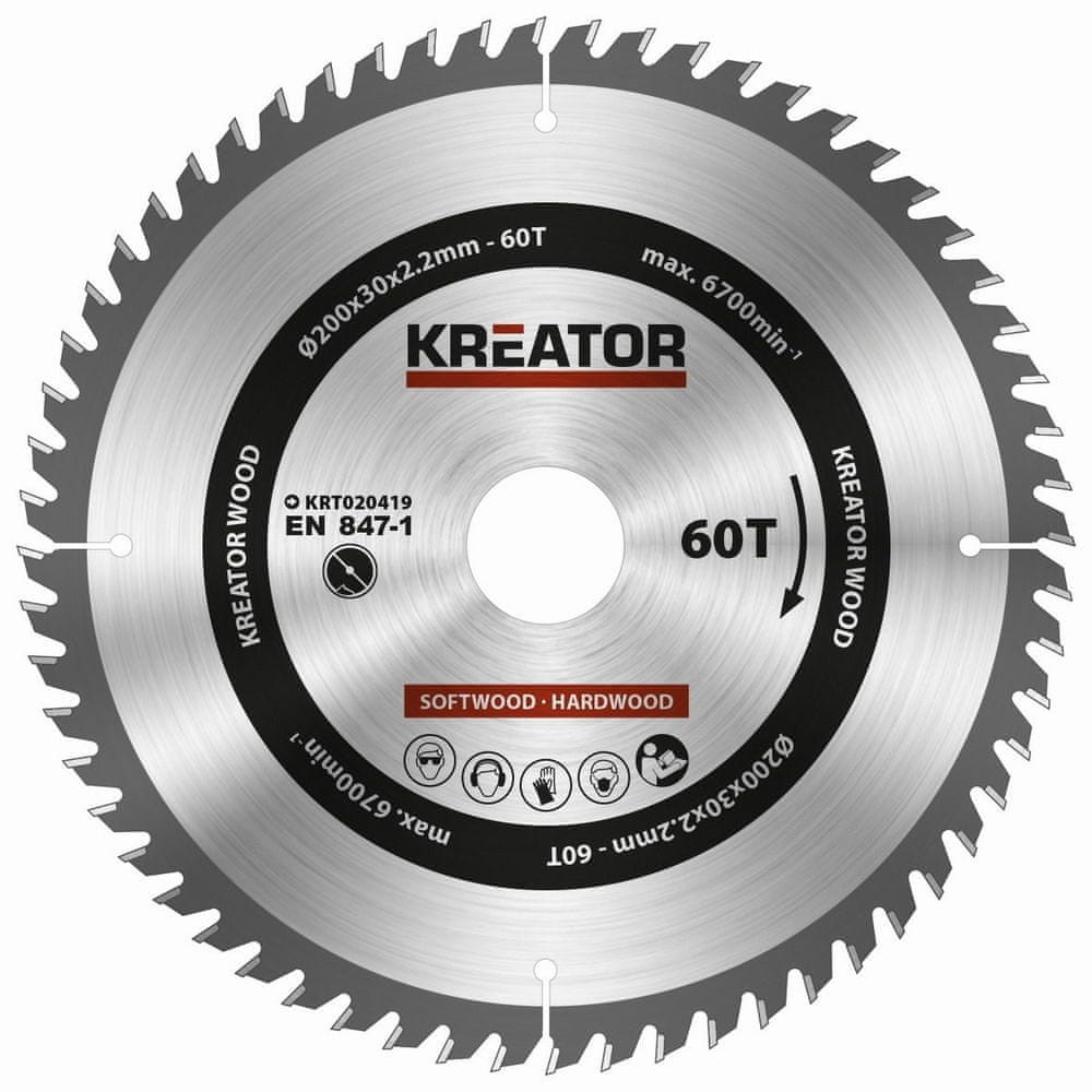 Kreator KRT020419 Pílový kotúč na drevo 200mm, 60T