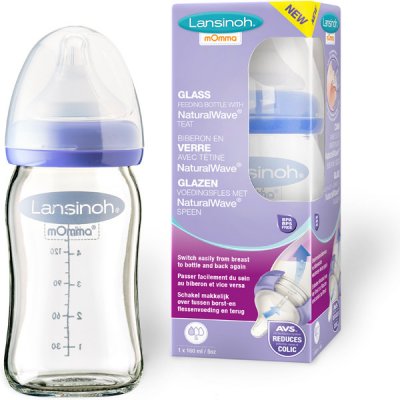 Lansinoh dojčenská fľaša sklenená NaturalWave s cumlíkom S, 160ml.