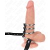 Kink - 5 penis rings 3.8 cm to 5 cm metal with leather belt 112 cm