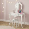 Detský vintage kozmetický toaletný stolík so zrkadlom + stoličkou - Biely - Biely Nonbrand