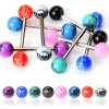 Šperky eshop - Piercing do jazyka - lebka na guličke W44.10 - Farba piercing: Modrá - Čierna
