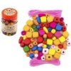 Teddies Farebné drevené korálky s gumičkami cca 300ks v plastovej krabičke 7x11cm