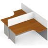 Rohový kancelársky písací stôl PRIMO s paravánmi, tvar T, magnetická tabuľa, 2 miesta, sivá/čerešňa