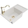 Mexen Elias, granitový drez 795x480x200 mm, 1-komorový a drezová batéria Carla, biela, 6511-20-670700-50