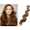 Vlasy pro metodu Pu Extension / TapeX / Tape Hair / Tape IN 60cm vlnité - svetlo hnedé