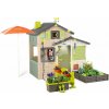 Domček Priateľov so záhradkou pod slnečníkom s lampou Friends House Evo Playhouse Life Smoby v natur farbách rozšíriteľný