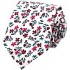 Quentino Bílá pánská bavlněná kravata s vínově růžovými kvítky PKBA03