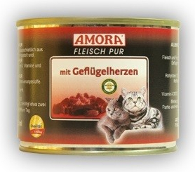 AMORA Fleisch pur CAT s hydinovými srdcami 200 g