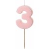 Sviečka PartyDeco Číslo 3 svetloružová 5,5cm