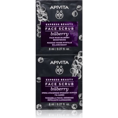 Apivita Express Beauty Bilberry intenzívny čistiaci peeling pre rozjasnenie pleti 2 x 8 ml