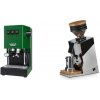 Gaggia New Classic EVO, green + Eureka Mignon Single Dose, Chrome & Oak