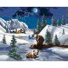 ZUTY Maľovanie podľa čísel - MEDVEĎ PRI RIEKE, CHATA A MESIAC (D. RUSTY RUST) Rámovanie: vypnuté plátno na rám, Rozmer: 80x100 cm
