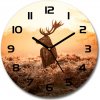Sklenené hodiny okrúhle Jeleň východ slnka fi 30 cm