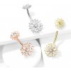 Šperky eshop - Oceľový piercing do pupku, kvety, číre zirkóny, rôzne variácie, ródiovaný AB02.10 - Farba piercing: Zlatá