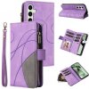Multifunkčné peňaženkové puzdro Dual-color Zipper na Samsung Galaxy S24 FE 5G - Fialová