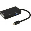 Redukcia/hub Mini displayPort na HDMI, VGA a DVI - Čierna