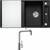 Blanco AXIA III 5 S čierna s excentrom + sklenená krájacia doska 525844 + Blanco MILI chróm 519413